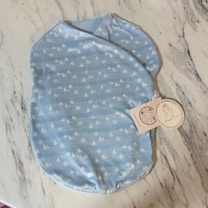 Baby Swaddle Sack in Light Blue with White Sailboat Print